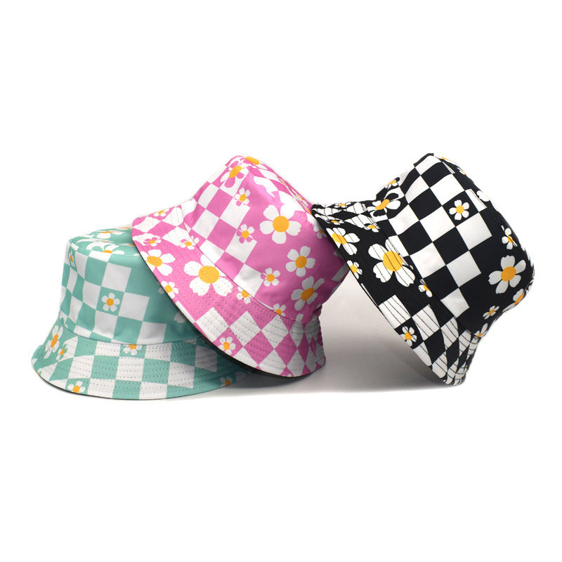 Floral Checkerboard Pattern Bucket Hat