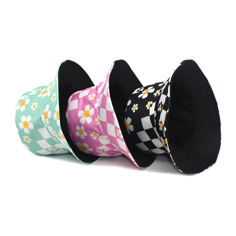 Floral Checkerboard Pattern Bucket Hat