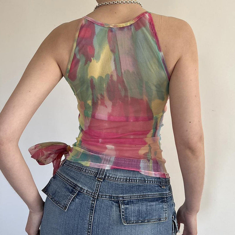 Relaxed Abstract Plant Printed Beach Top