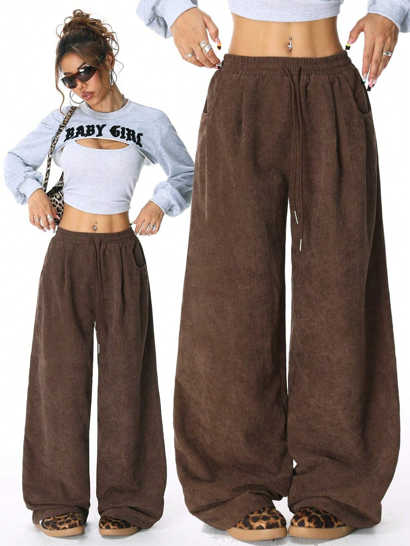Casual Loose-fit Corduroy Pants