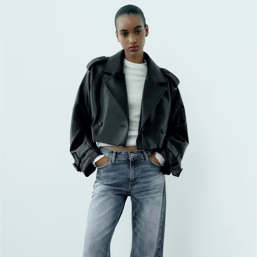 Essential Loose Fit Faux Leather Jacket