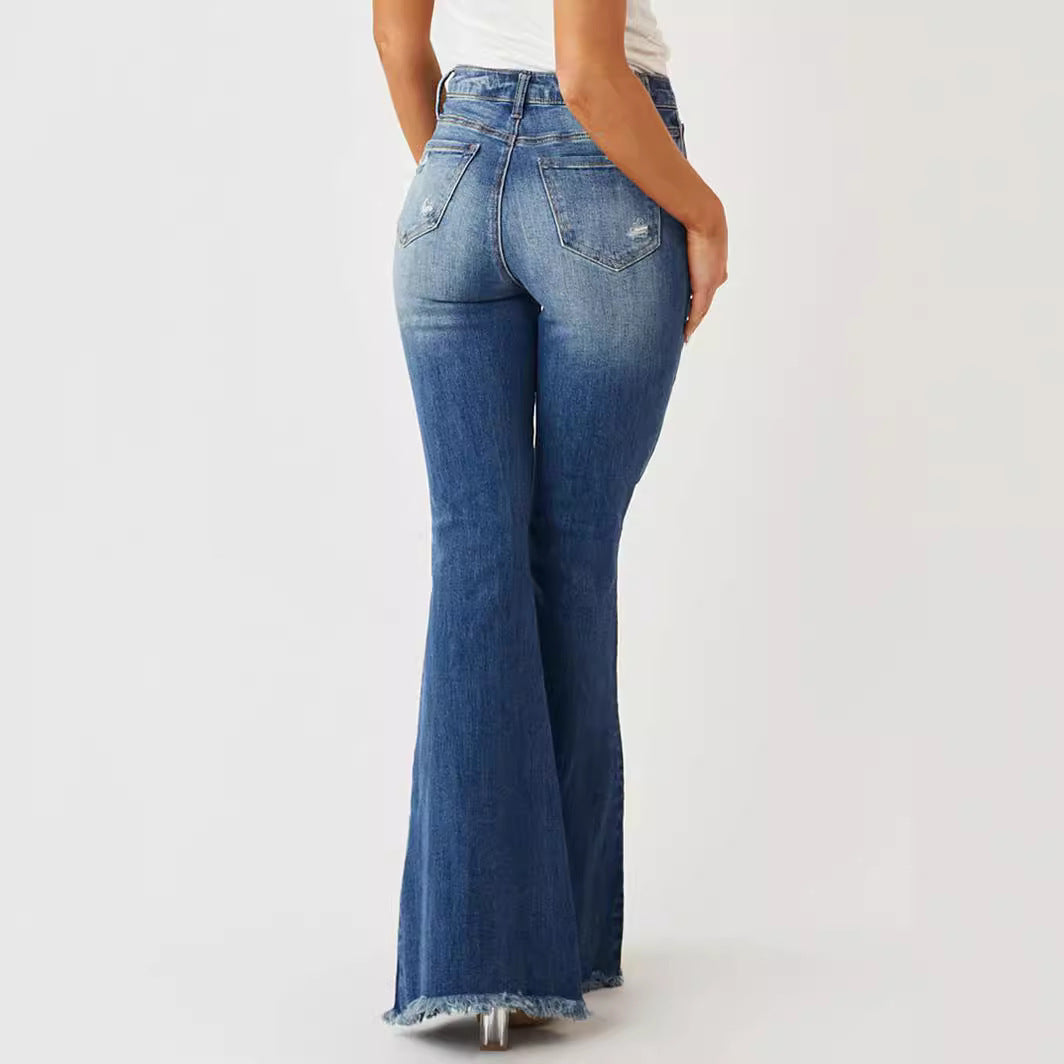 Slim Fit Distressed Flare Jeans
