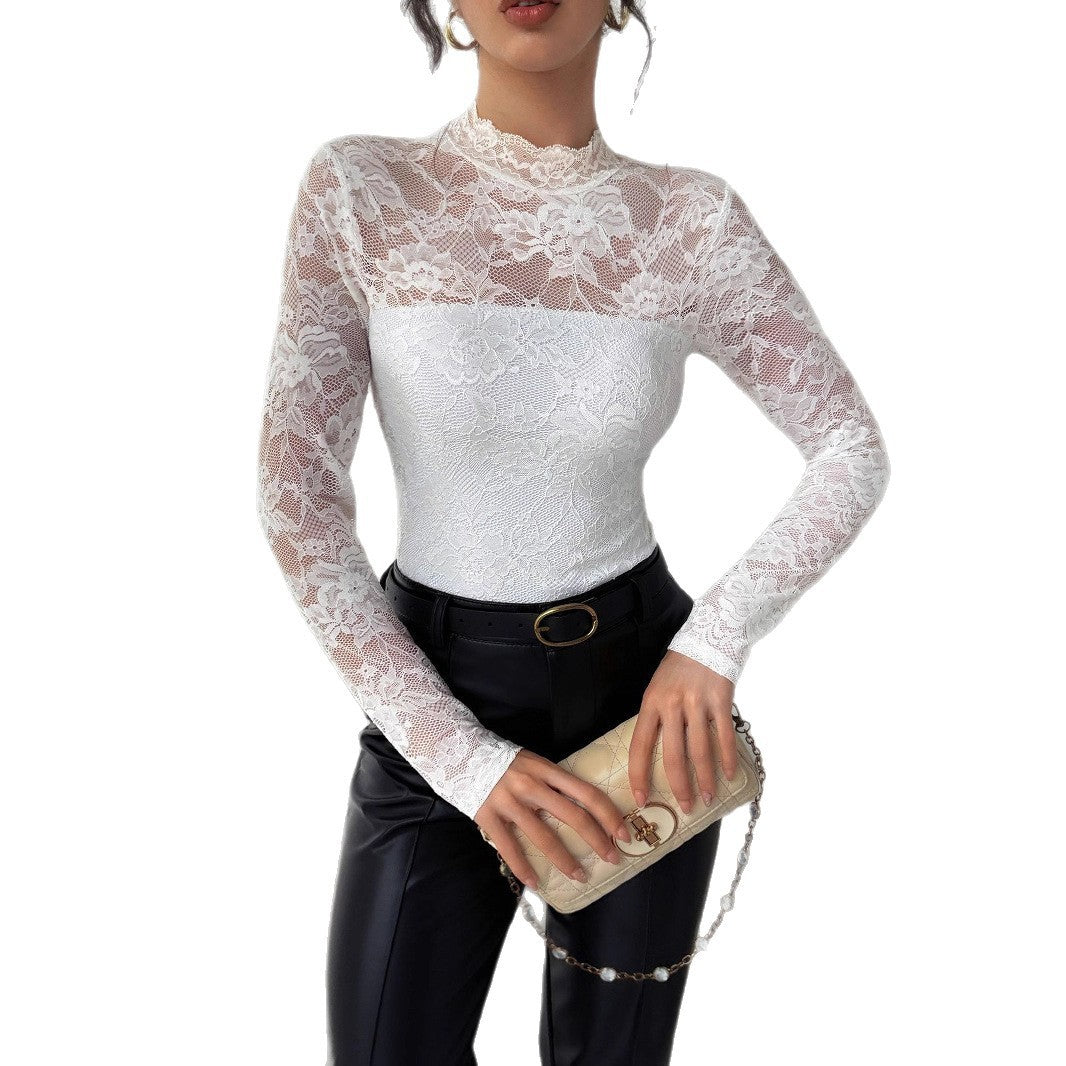 Embroidered Floral Pattern Long-sleeve Net Top