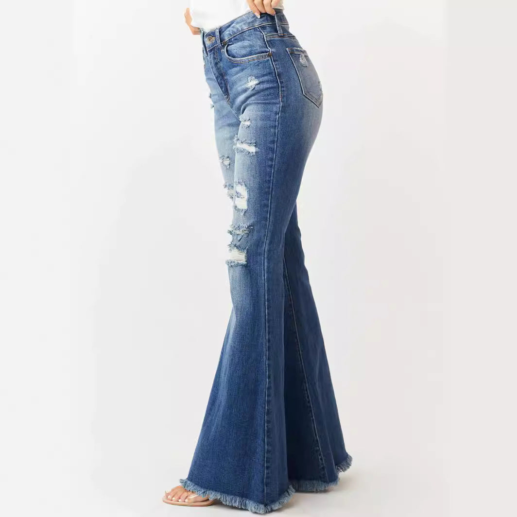 Slim Fit Distressed Flare Jeans