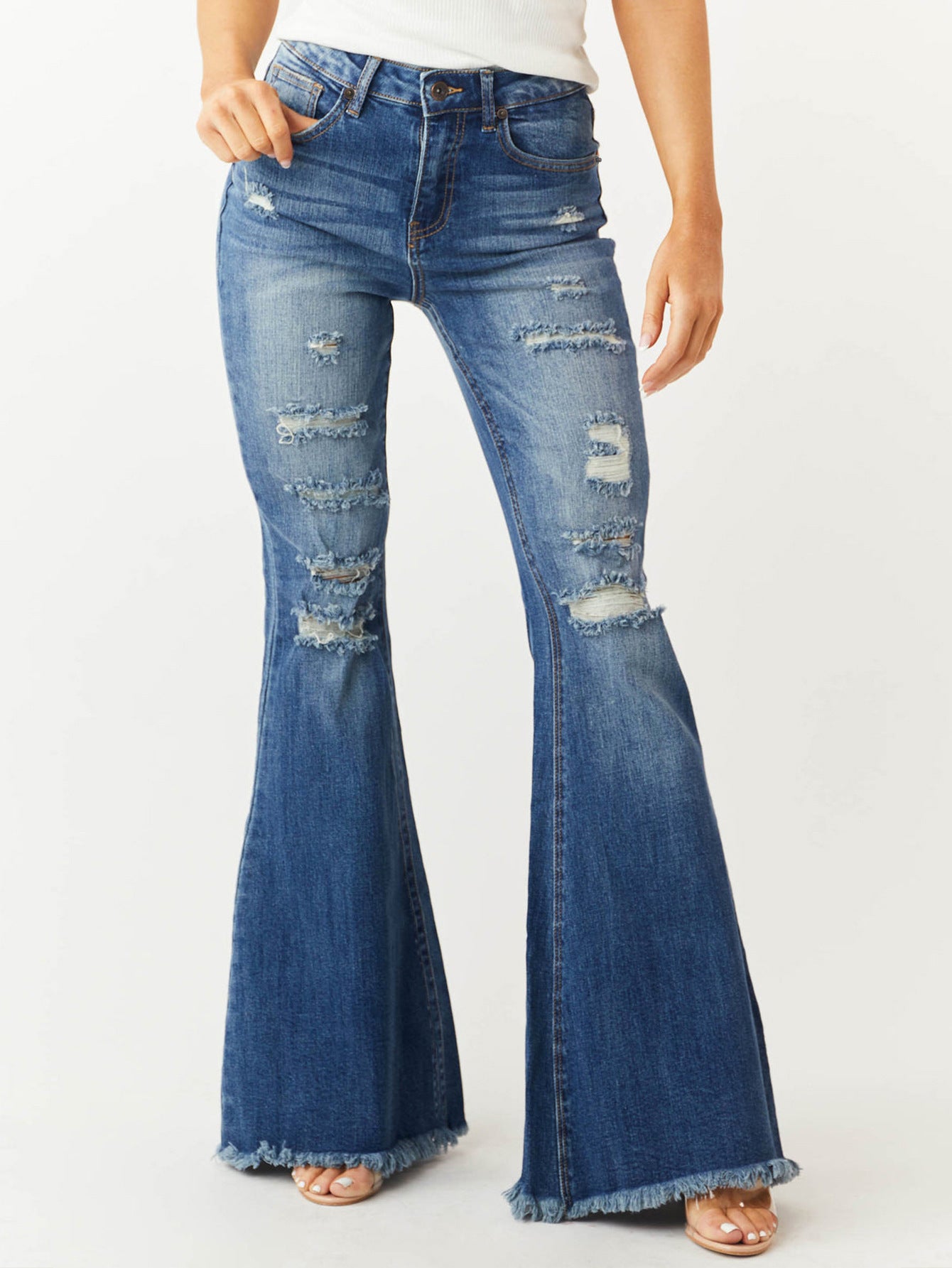 Slim Fit Distressed Flare Jeans