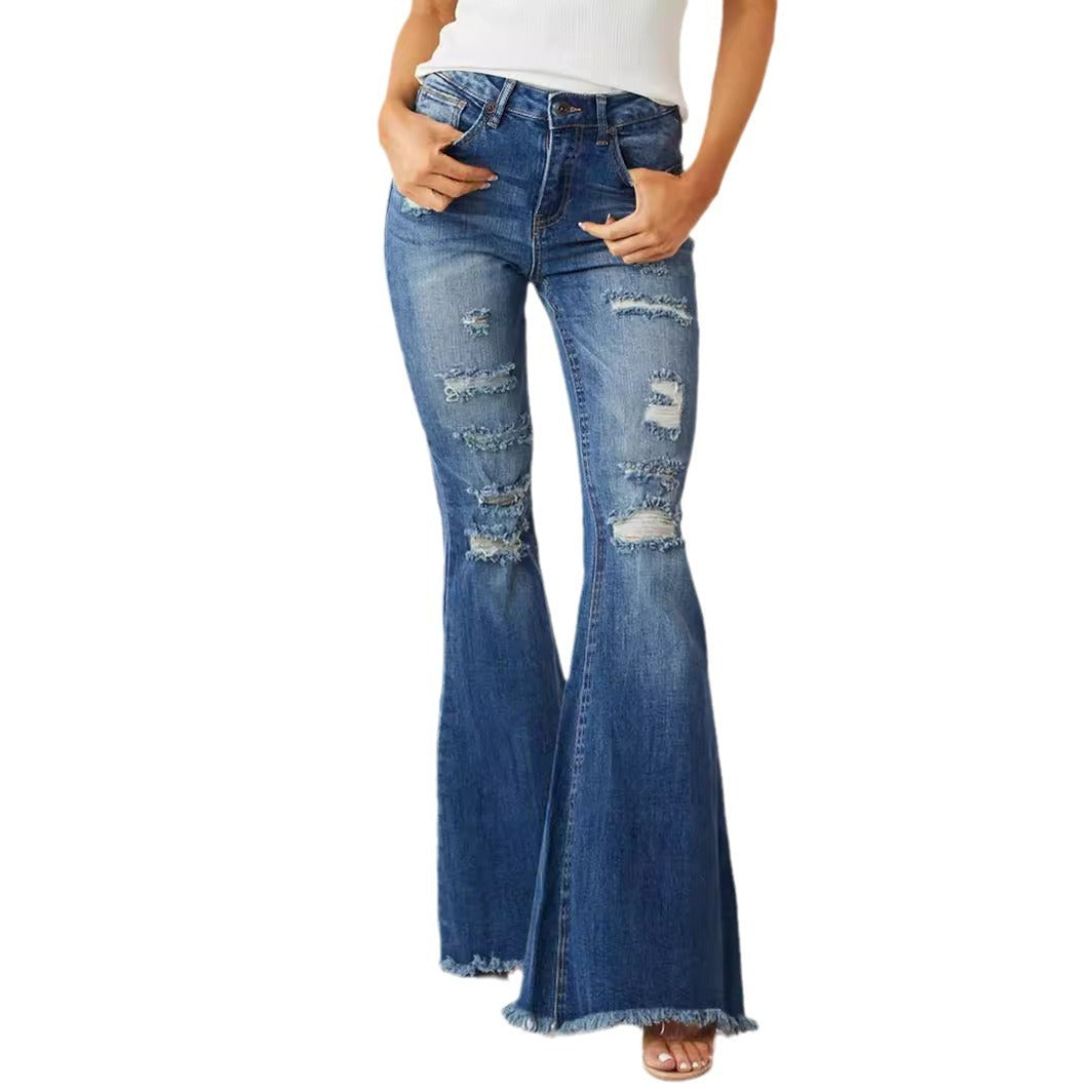 Slim Fit Distressed Flare Jeans