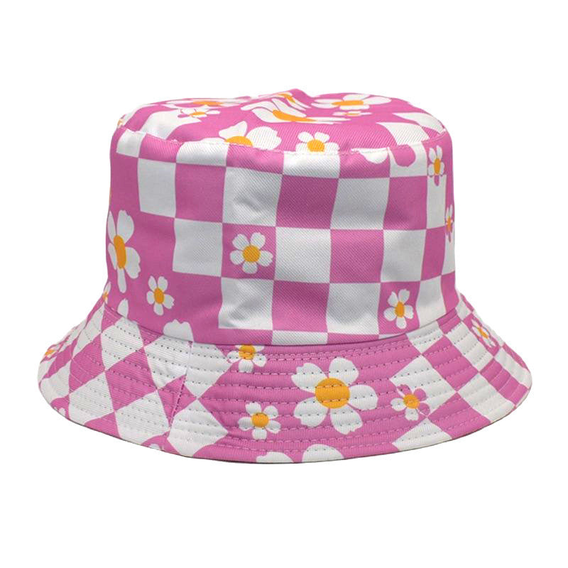 Floral Checkerboard Pattern Bucket Hat