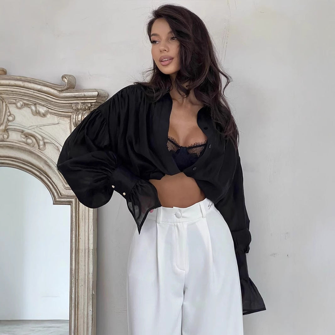 Casual French Lantern Style Long-sleeve Top