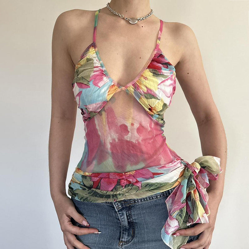 Relaxed Abstract Plant Printed Beach Top