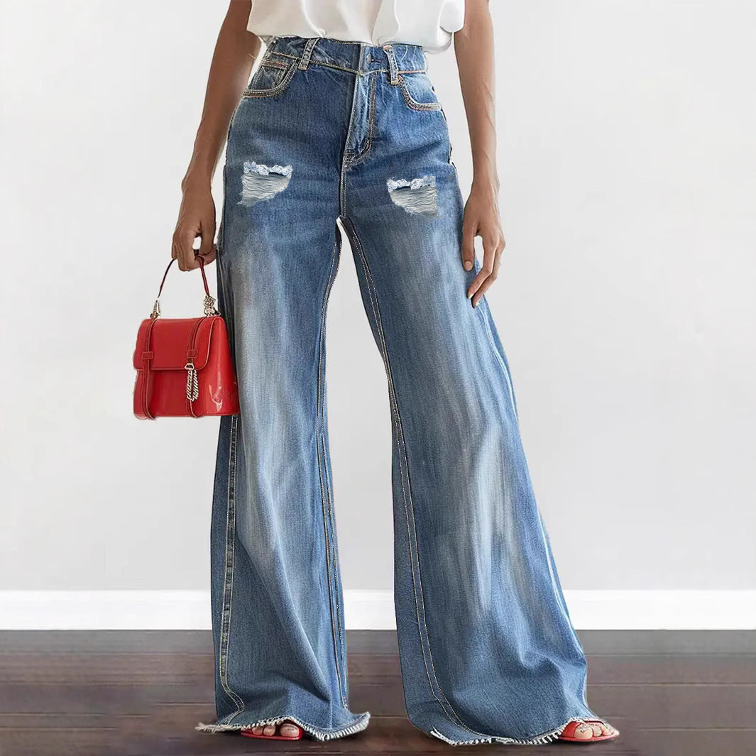 Loose-fit Distressed Flare Jeans