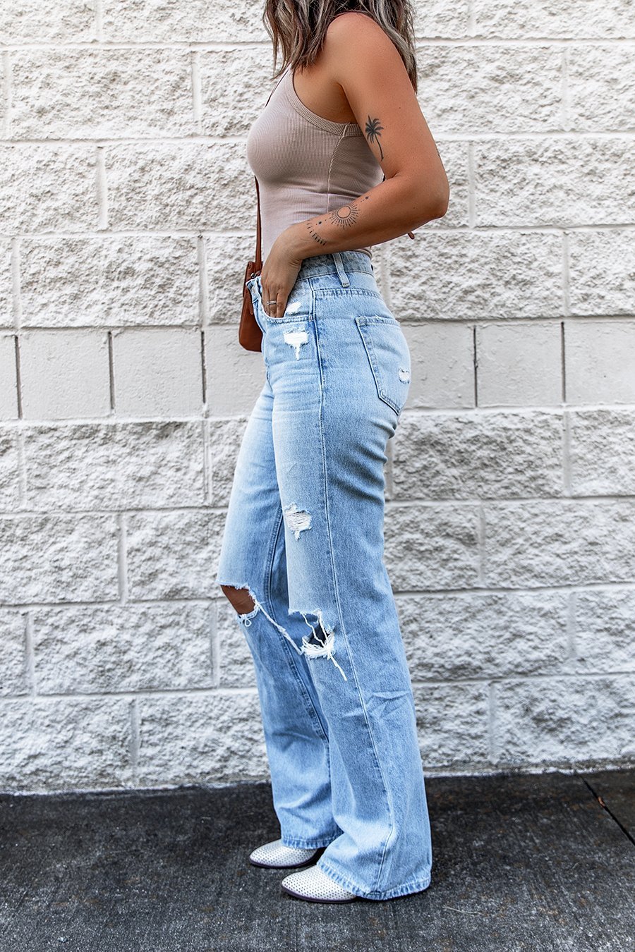 Casual High Waist Distressed Jeans
