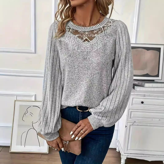 Grey Floral Collar Sweater