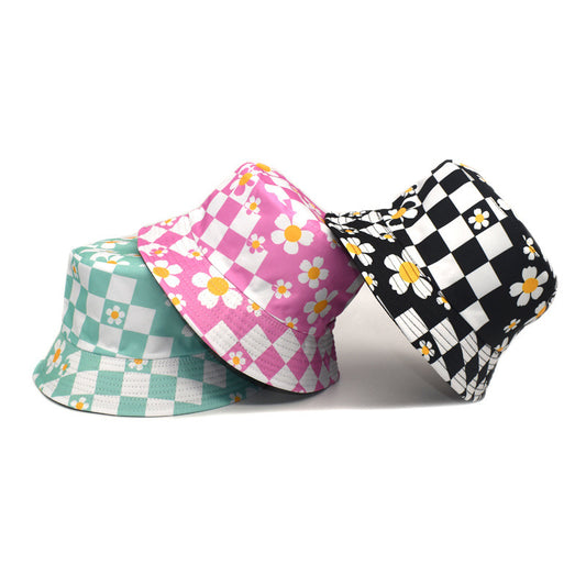 Floral Checkerboard Pattern Bucket Hat