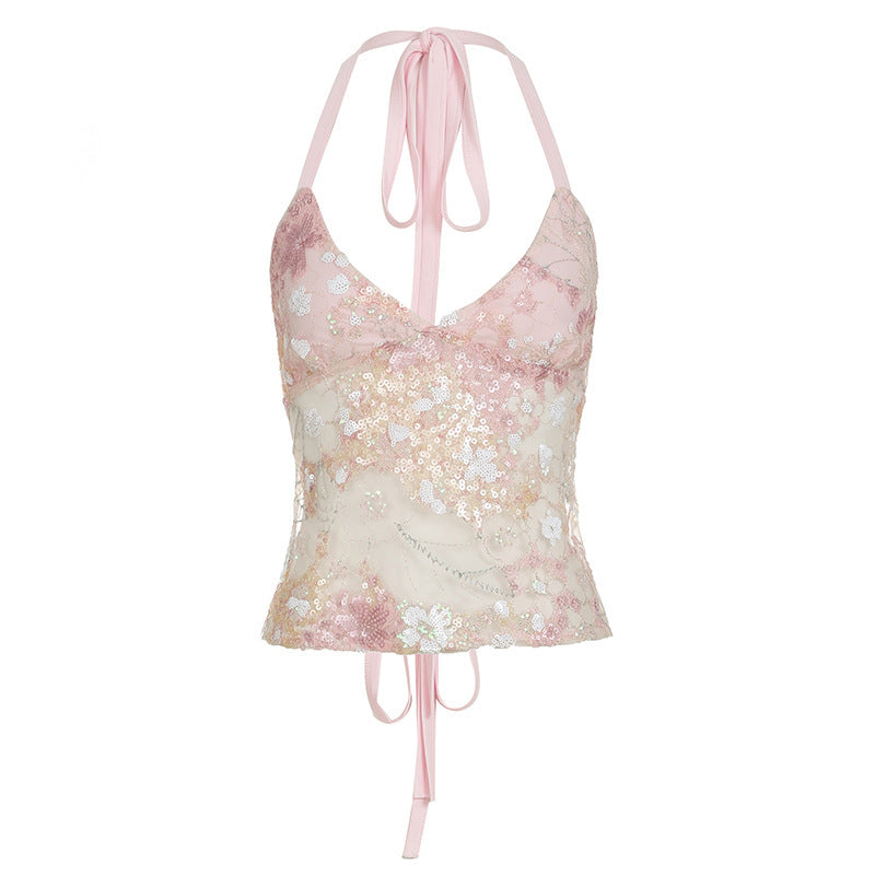 Embroidered Floral Lace Up Top