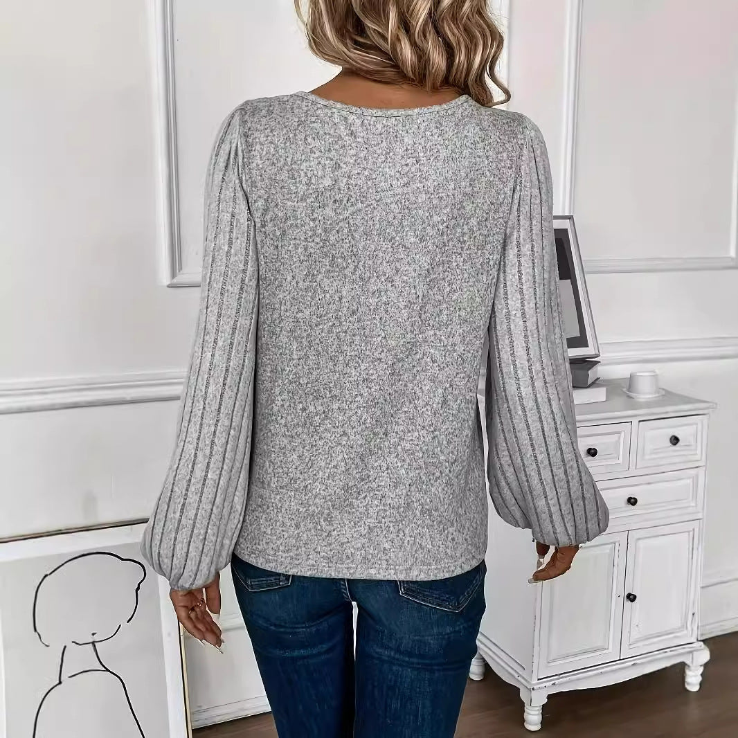 Grey Floral Collar Sweater