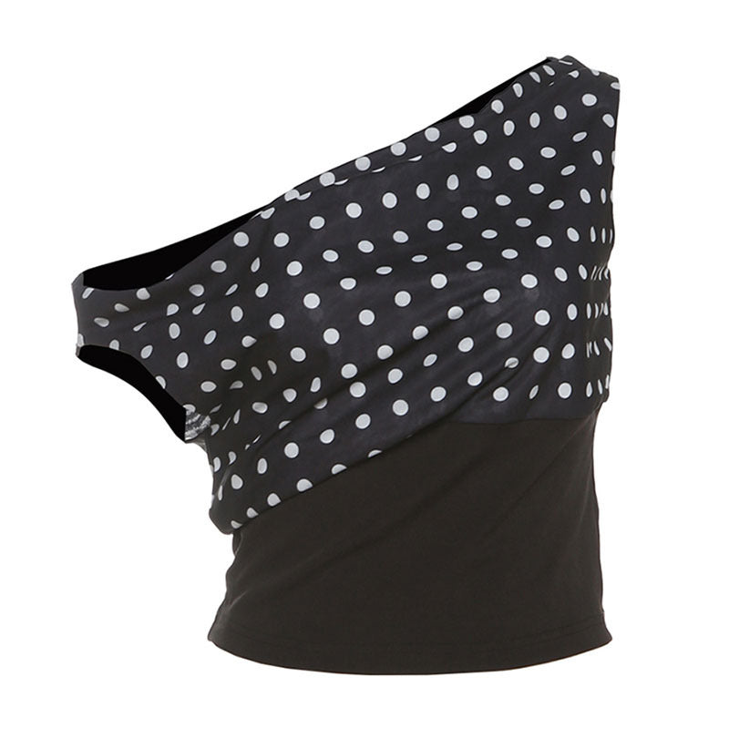 Casual Polka Dot One Shoulder Top