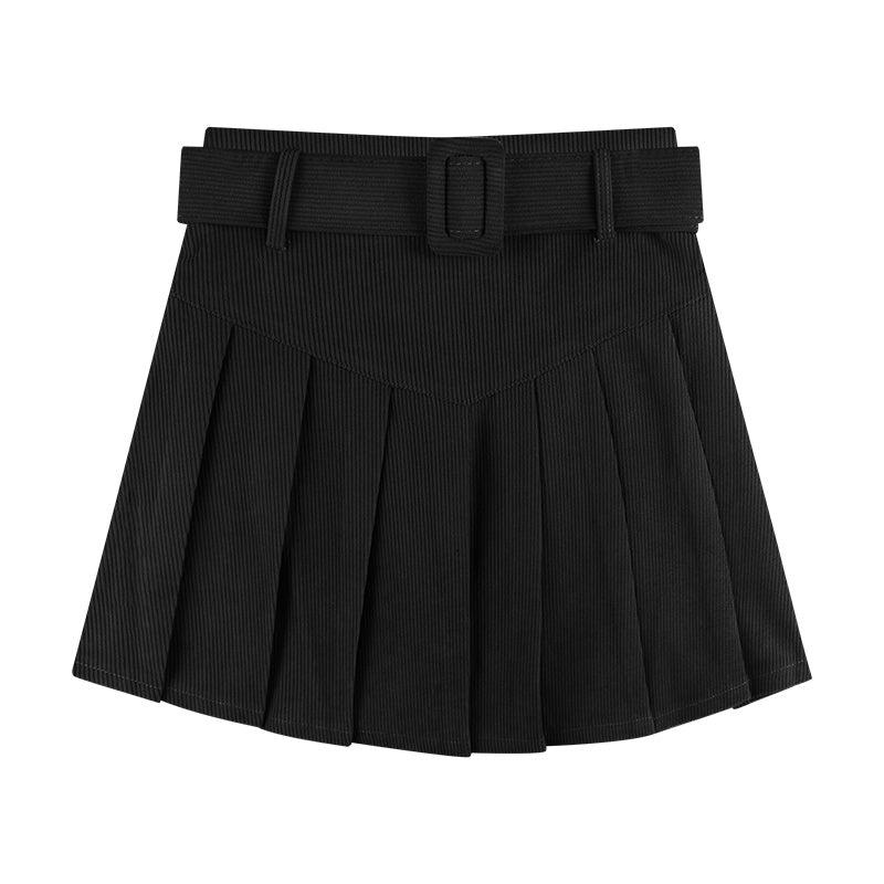 Casual Corduroy Belted Skirt