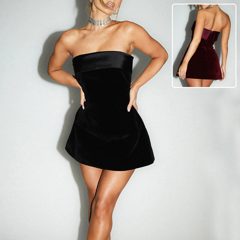 Midnight Muse Strapless Velvet Mini Dress