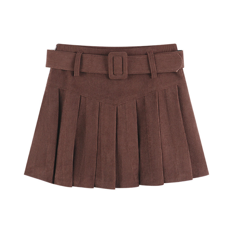 Casual Corduroy Belted Skirt