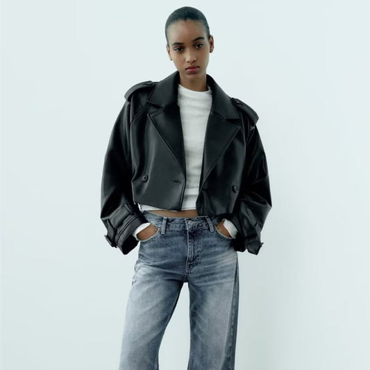 Essential Loose Fit Faux Leather Jacket