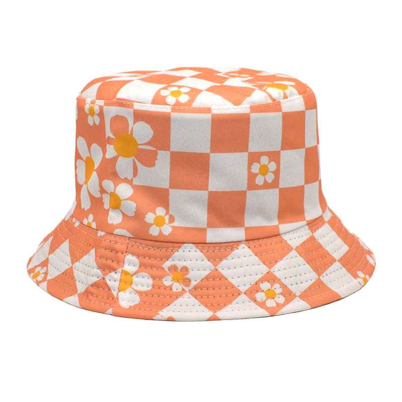 Floral Checkerboard Pattern Bucket Hat