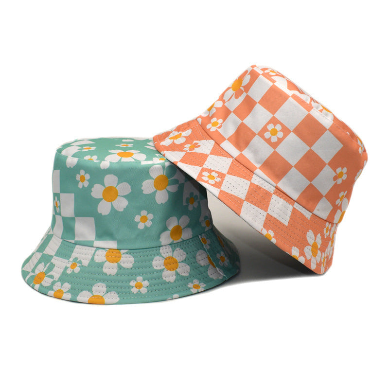 Floral Checkerboard Pattern Bucket Hat