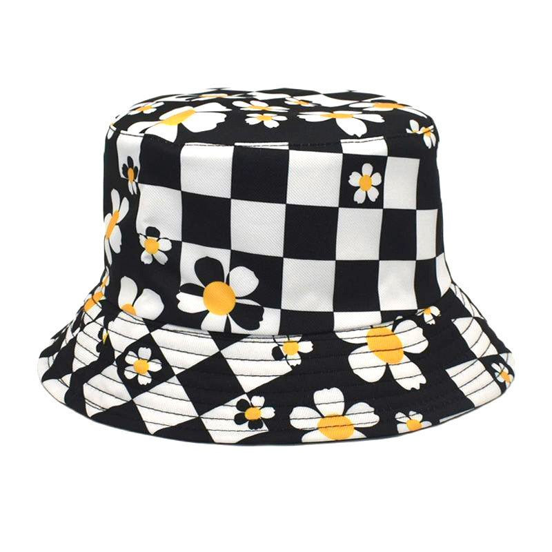 Floral Checkerboard Pattern Bucket Hat