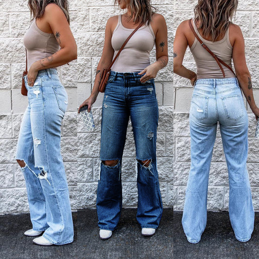 Casual High Waist Distressed Jeans