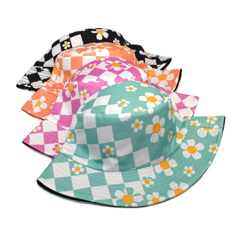 Floral Checkerboard Pattern Bucket Hat