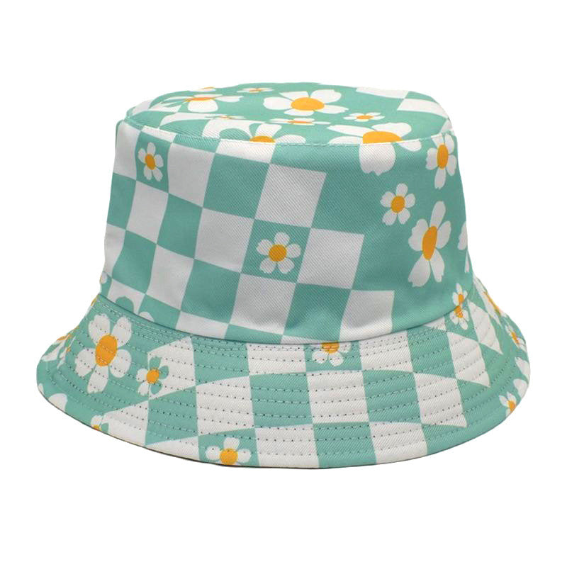 Floral Checkerboard Pattern Bucket Hat