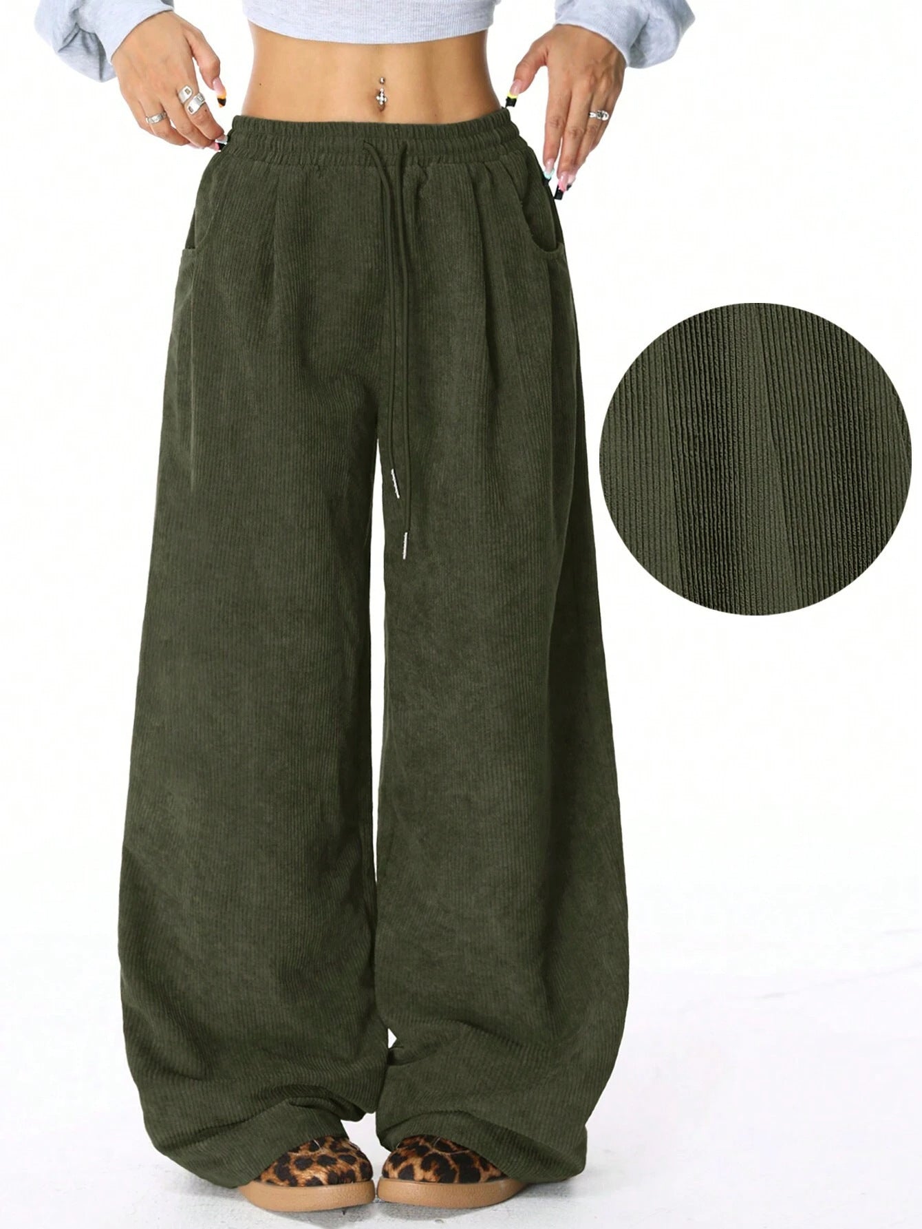 Casual Loose-fit Corduroy Pants