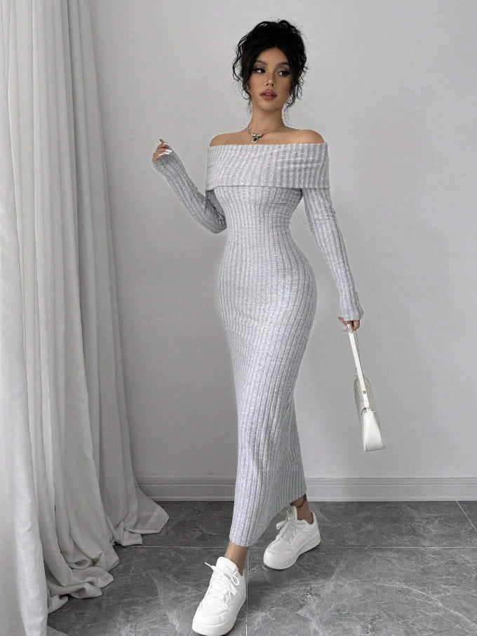 Off-Shoulder Ribbed Knit Maxi Dress