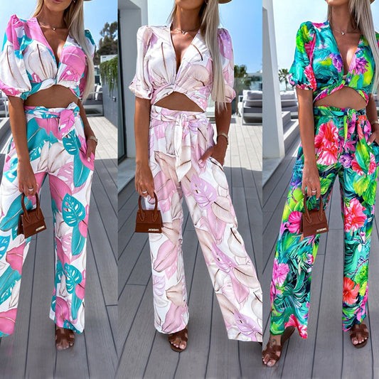 Tropical Print Two-piece Set