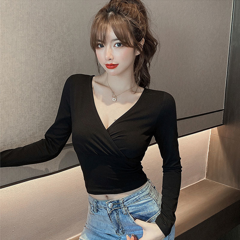 Essential Long Sleeve V-neck Crop Top