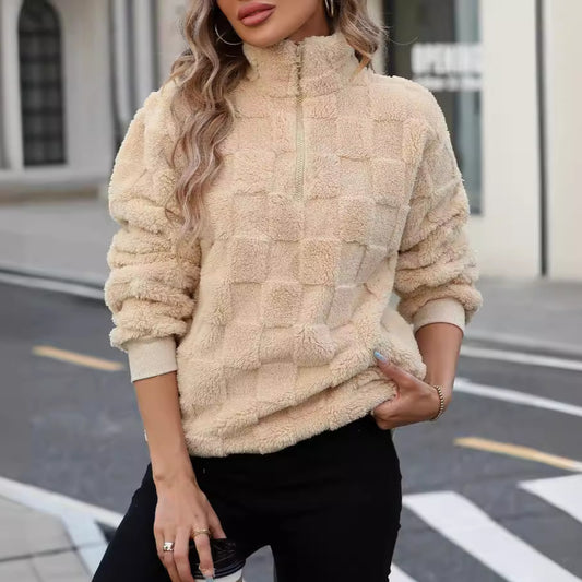Checkered Quarter Zip Teddy Fleece