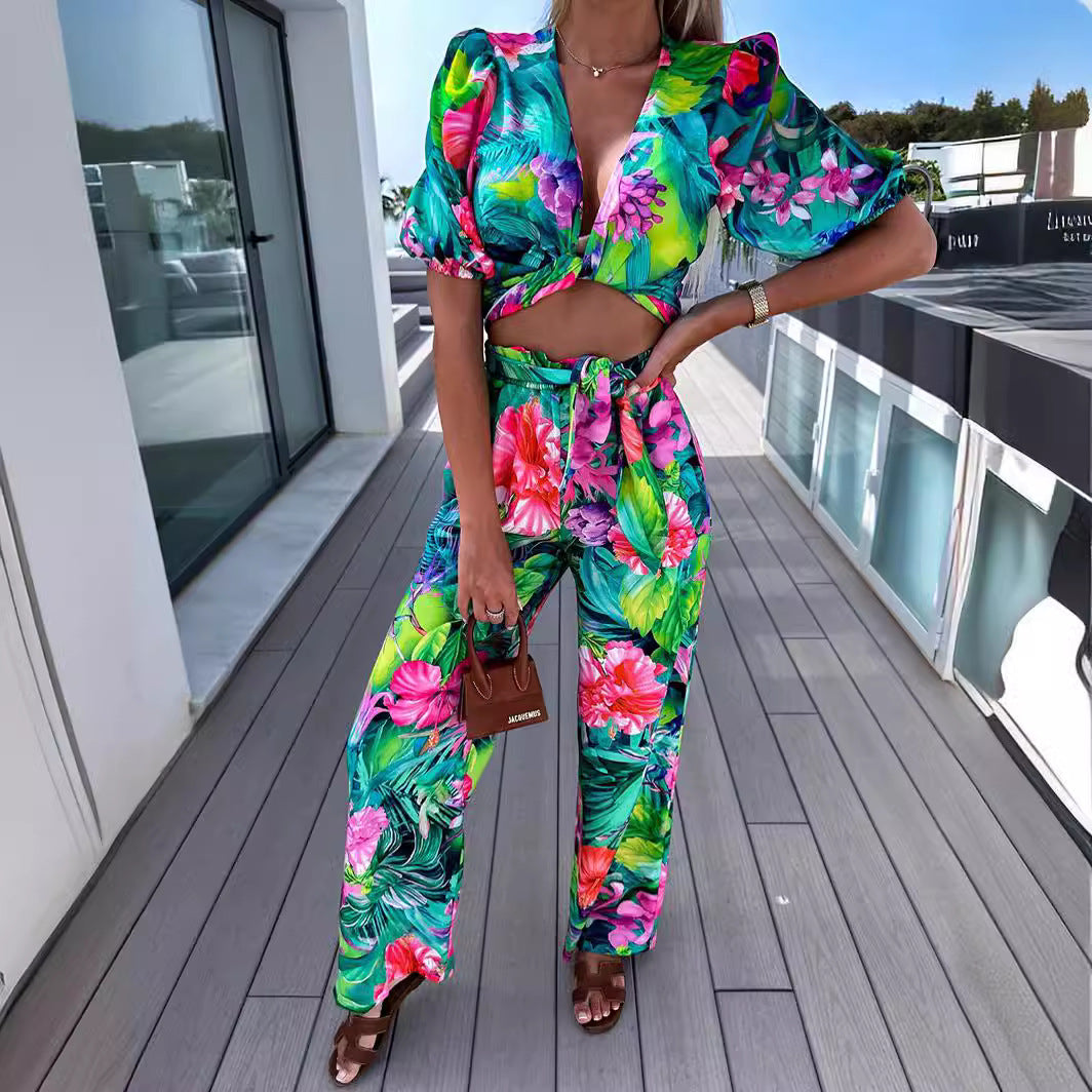 Tropical Print Two-piece Set
