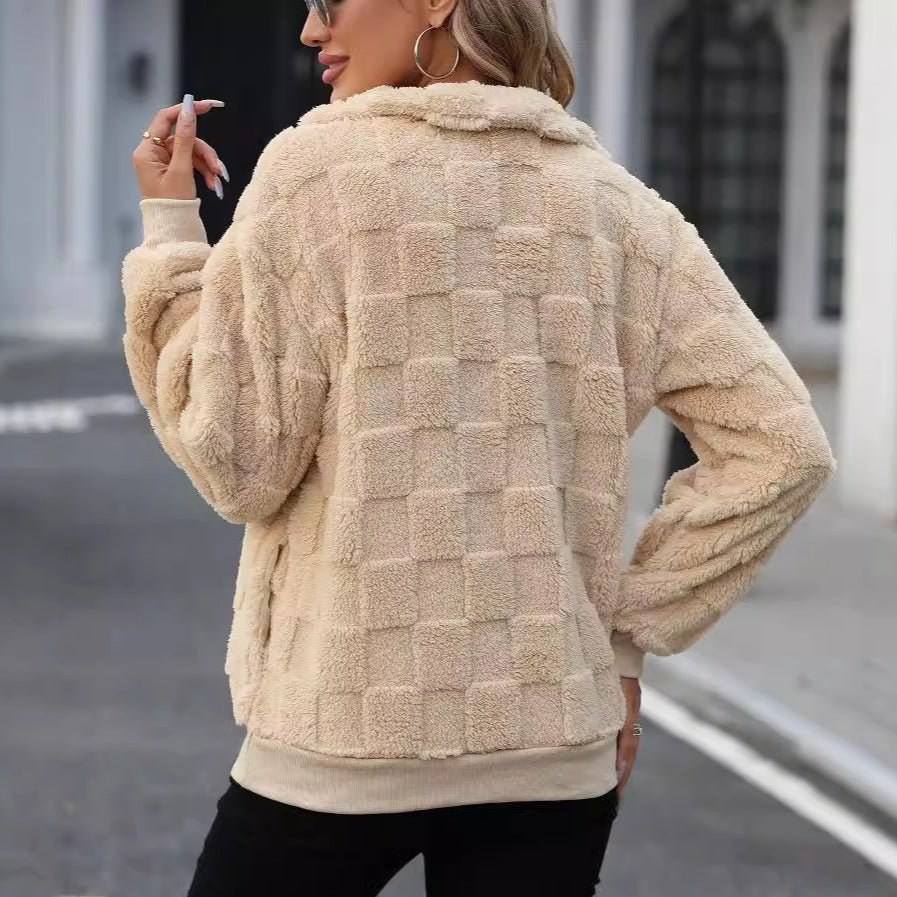 Checkered Quarter Zip Teddy Fleece