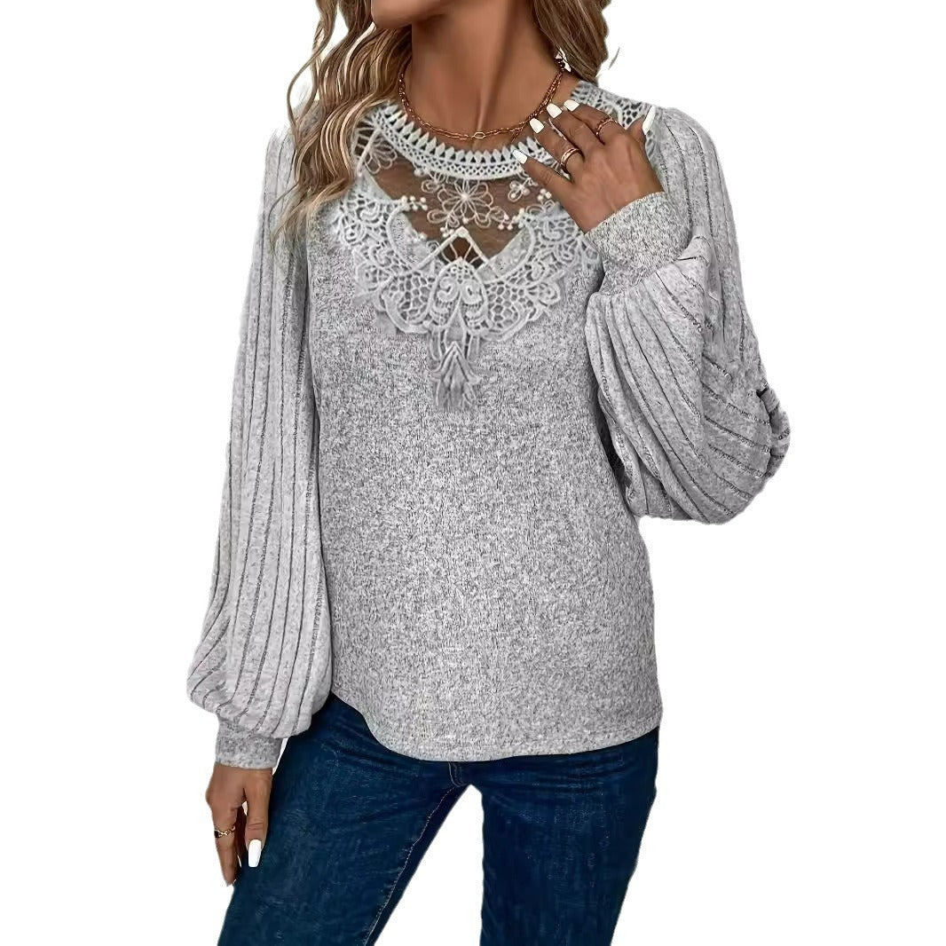 Grey Floral Collar Sweater