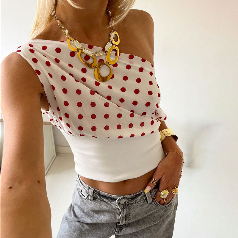 Casual Polka Dot One Shoulder Top