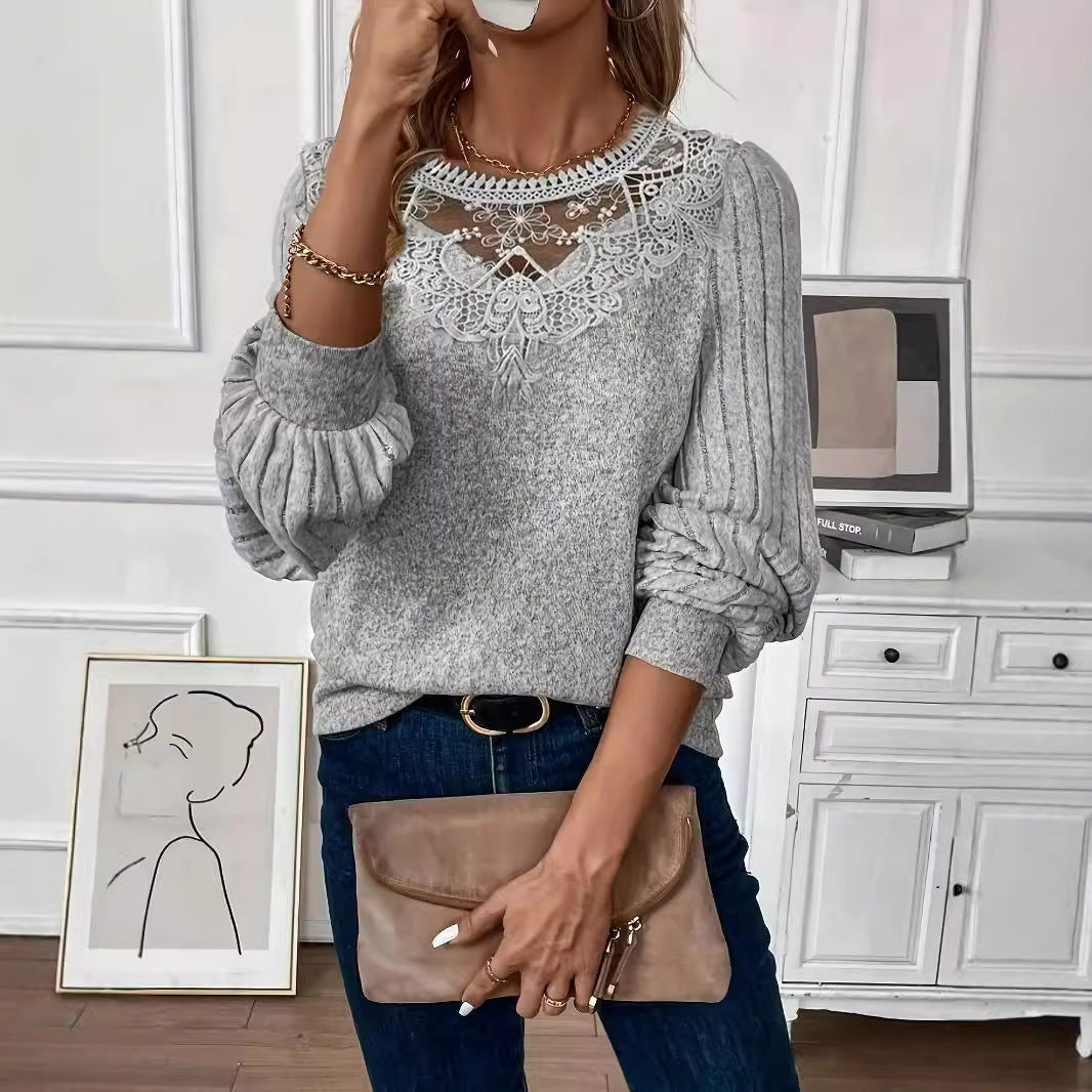 Grey Floral Collar Sweater