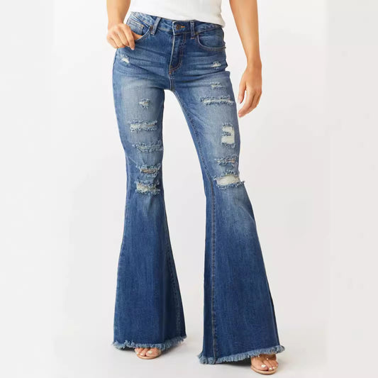 Slim Fit Distressed Flare Jeans