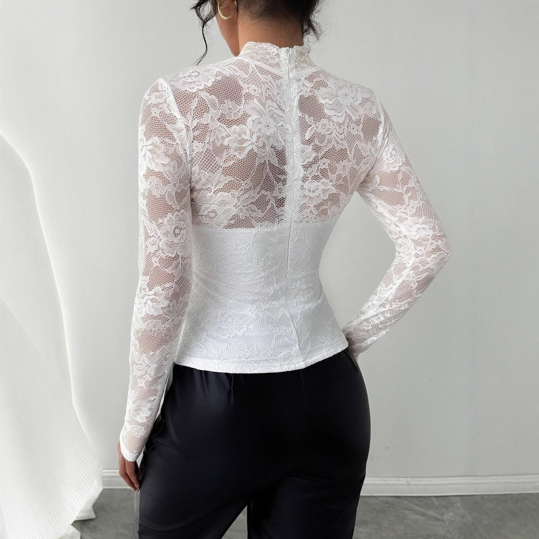 Embroidered Floral Pattern Long-sleeve Net Top