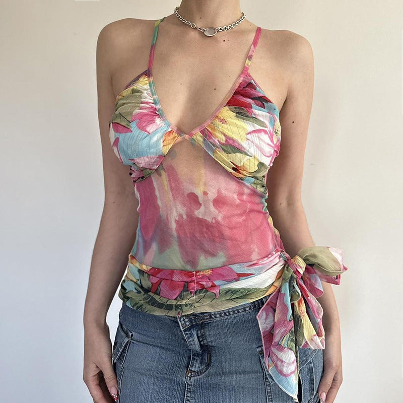 Relaxed Abstract Plant Printed Beach Top