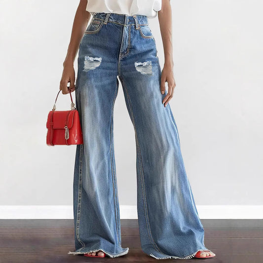 Loose-fit Distressed Flare Jeans