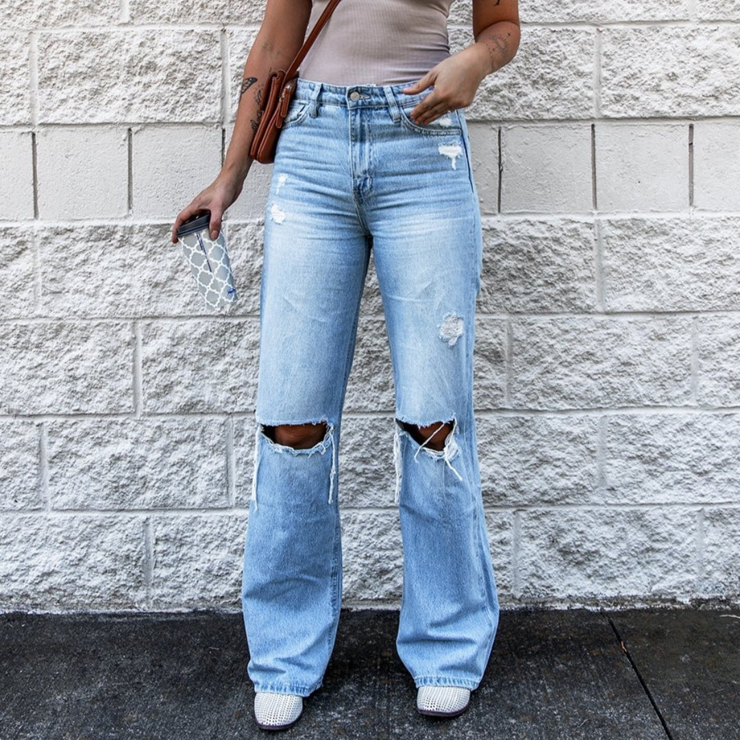 Casual High Waist Distressed Jeans
